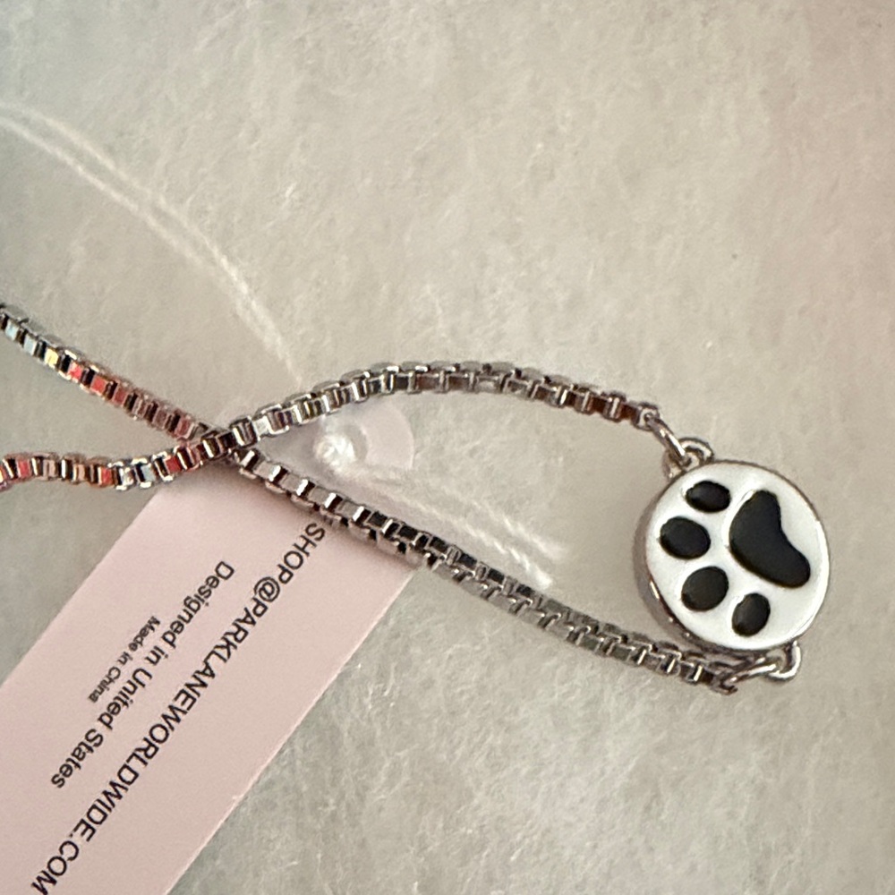 Park Lane Silver Bracelet with Black Paw Print Charm